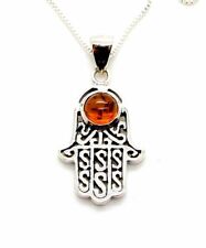Hamsa Hand of God Pendant Sterling silver with Baltic Amber 18