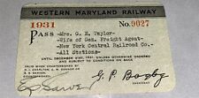 1931 Western Maryland Railway Railroad Pass G.E Taylor NYC Gen Freight Agent  picture