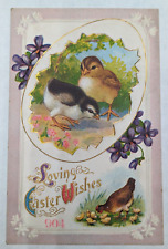 VTG 1907-1915 Postcard Loving Easter Wishes Chicks Egg Chicken Violets (pc-6) picture
