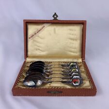 Vintage German Demitasse Spoons 1950s Enameled Germany City Crests Silver Plated picture
