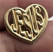 VTG Lapel Pinback Hat Pin Gold Tone Heart Religious Jesus Pin  picture