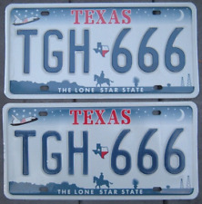 TEXAS Shuttle MINT unused  PAIR License Plate  TGH 666  devil satanic  triple 6s picture