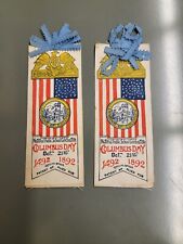 Pair Scarce 1892 Columbus Day Ribbon Bookmarks National Public School Celebratio picture
