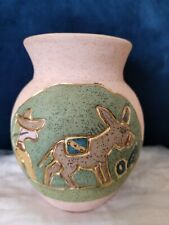 Ceramica Gardiel art pottery vase jar Mexico donkey gold signed picture