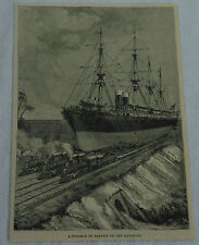 1886 magazine engraving ~ TRANSPORTING SHIP ON RAILWAY picture