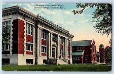 Grinnell Iowa IA Postcard Carnegie Library And Chapel Grinnell College c1910's picture