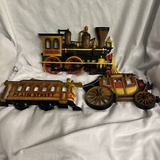 Vintage 1975 Train, Trolley and Stage Coach Set Wall Decor USA Home Interior MCM picture