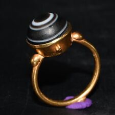 Ancient Medieval Gold Ring with Agate Goat Eye Stone Lukmik Bezel 7th Century AD picture