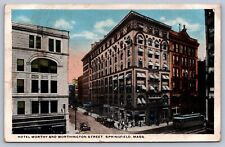Postcard Springfield MA Hotel Worthy and Worthington Street 1918 picture