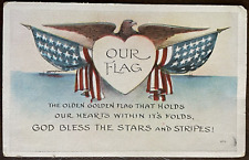Postcard Our Flag God Bless the Stars and Stripes American Flag Eagles Vintage picture