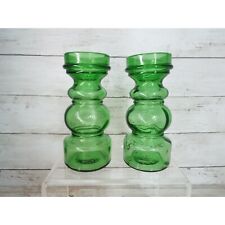 Vintage Pair of Vetreria Etrusca VE Italy Green Glass Bubble Vase Candle Holders picture