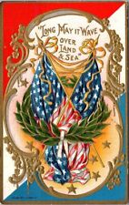 Long May It Wave Over Land And Sea Flags And Ribbon Patriotic Postcard picture