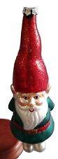 Vtg Traditional Gnome Holiday Blown Glass Christmas Ornament Red Hat Glitter picture