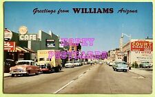 ROUTE 66~WILLIAMS, AZ~GREETINGS~STREET SCENE~PEPSI ~THEATRE~ CARS~postcard~1950s picture