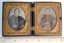 Antique Civil War Era Ambrotype Tintype Photos Husband Wife Hinged Union Case picture