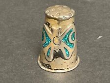 Vintage Turquoise Sterling Silver Decorative Thimble Mexico 925 picture