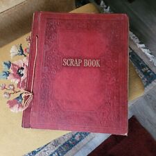 Vintage Red Scrap Book Gold Leaf Design Beige Pages picture