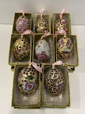 Lot of 8 Hanging Vintage Cloisonné Ornament Egg Shape 3” Multicolored picture