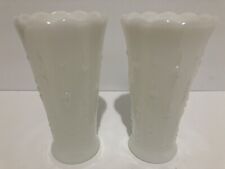 Vintage  1940s Anchor Hocking Scallop Edge Teardrop Pearl Milk Glass Vase 7” LOT picture