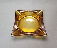 Vintage Square Honey Amber Glass Ashtray 4.5