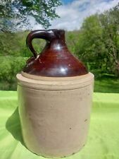 Large Antique Jug Tan and Brown Single Handled Stoneware Moonshine Crock 12 lbs  picture