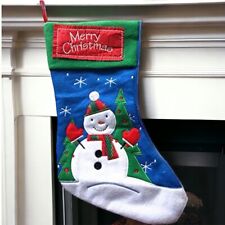 Merry Christmas Snowman Stocking Hanging Felt Sock Holiday Tree Decoration Blue picture