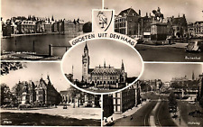 1940s GREETINGS FROM THE HAGUE PEACE PALACE GOVT BUILDINGS RPPC POSTCARD P1283 picture