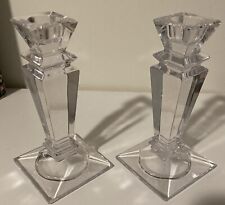 Pair Of Vintage Set Footed Crystal Glass Candle stick Holders Elegant Decorative picture