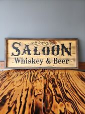 Saloon Whiskey & Beer Wood Sign Man Cave Bar picture