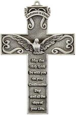Holy Spirit Dove Confirmation Prayer Pewter Wall Cross Religious Keepsake, 5 In picture