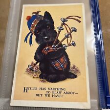 WWII WW2 War Anti-Nazi Hitler Caricature 1940 Postcard Scottish Terrier Bagpipes picture