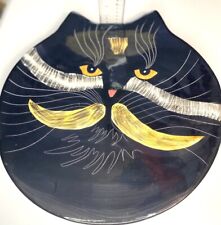Vintage Estate Black Cat Wicked Eyes Yellow Wall Hanging Plate Very Large picture