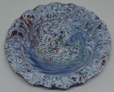 Antique Granite Ware Blue Swirl Speckled Crimped Pie Plate Metal 8.5 inches wide picture