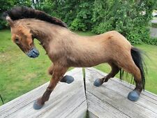 Vintage Horse Figure Made Covered With Real Natural Fur Hair 10” Figurine Brown picture