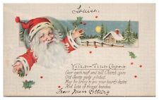 Vintage 1910's Yule Tide Cheer Christmas Postcard Santa Claus Outdoor Scene Unp picture