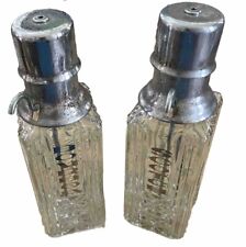Vintage 50s 60s Set Glass Crystal Liquor Pump Decanters Labeled Scotch Bourbon picture