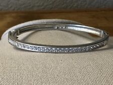AUTHENTIC SWAROVSKI  SIGNED CLEAR CRYSTAL SILVER TONE HINGED BANGLE BRACET picture