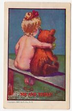 Vintage Postcard ME AND TEDDY Bear Ullman Artist Signed MDS Child Girl Hug picture