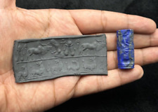 Ancient Cylinder Seal Stamp Bead Lapis Lazuli Stone Babylon Intaglio Roll Beads picture