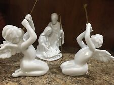 VINTAGE DEPARTMENT 56 ANGEL Holly Family And 2 BLOW HORN PORCELAIN, BRASS picture
