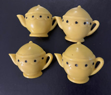 4 Vintage Plastic Yellow Teapots Curtain Tie Backs Push Pins, 1940s, 50s picture