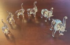 Vintage Hand Blown Art Glass Miniature Elephant Figurines Trunk Up ~ Lot of 6 ~ picture