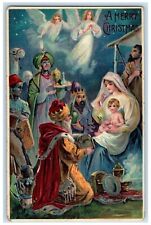 1910 Christmas Religious Jesus Angel Embossed Posted Antique Postcard picture