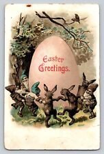 c1910 Fantasy Anthropomorphic Dancing Rabbits Elves Huge Egg Birds Easter P507A picture