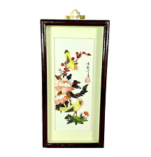 Chinese 3D Carved Shells Mother of Pearl Shadow Box Art Birds Flowers Vintage picture