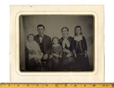 c1880 family LARGE (whole plate) family tintype in paper frame picture