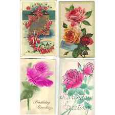 Lot of 4 Antique Birthday Postcards with Flowers - Lot 1030 picture