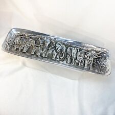Pewter Elephant Tray  Rare Betty Barrena Hand Crafted Mexico Elephants 16” Long picture