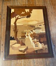 Vintage Wood Marquetry Inlay Picture Art Scenic Town Italy Inlaid 9 X 11 picture