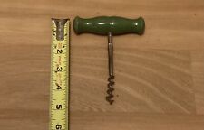 Vintage German Green Wood Handle Hand Auger Or Wine CorkScrew picture